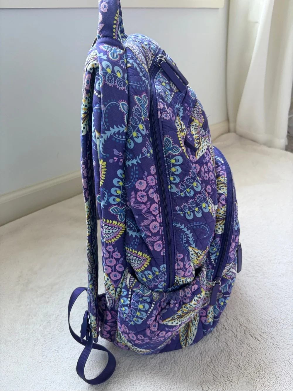 Vera Bradley Quilted Purple Backpack Retired Batik Leaves Pattern